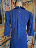 Vintage 40s navy blue wool 3/4 long sleeve dress