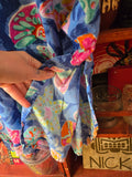 Vintage 90s Blue Seashell Print Kaftan Dress