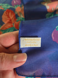 Vintage 80s blue pink purple rose print square scarf