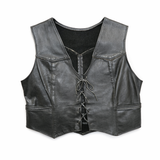 Vintage 70s Black Lace Up Leather Biker Vest