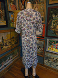 Vintage 60s Blue Purple Floral Dress w/ Big Collar