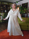 Vintage 70s White Ivory Maxi Ruffle Trim Dress