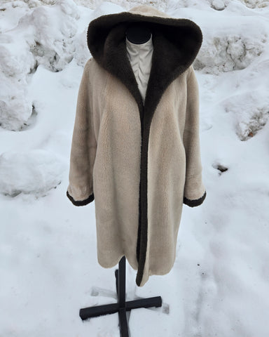 Vintage 60s Faux Fur Brown and Ivory Coat