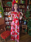 Vintage 60s Ui Maikai Red Tropical Maxi Dress