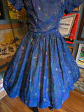 Vintage 50s royal Blue paisley fit and flare dress