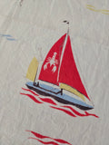Vintage 50s white nautical sailboat print cotton scarf