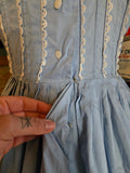 Vintage 50s Blue and white lace trim dress with bow