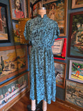 Vintage 40s blue and black paisley rayon dress