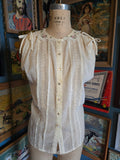 Vintage 50s sheer pasyel yellow top with lace collar