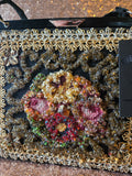 Vintage 50s Beaded & Cross Stitch black evening bag