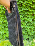 Vintage 40s Black Knit Handbag with Lucite Pull