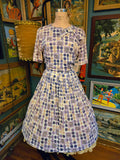 Vintage 60s Purple and White Rose & floral dress