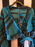 Handmade African Teal and Black Print Top & Pant Set