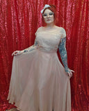 Vintage 50s Dusty Rose Lace Maxi Dress