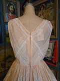 Vintage 50s Peach with White Lace Plaid Dress