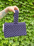 Vintage 1940's Navy Blue Popcorn Knit Handbag Purse