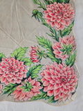 Vintage 50s white and pink dahlia square silk scarf