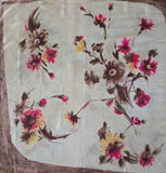 Vintage 60s white pink & yellow floral square silk scarf