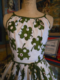 Vintage 50s green and white clover and ladybug dress