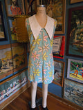 Vintage 60s Teal Floral Go Go Romper w/ Giant Collar