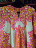 Vintage 70s Yellow and Pink Kaftan