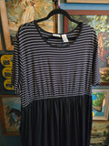 Vintage 90s Black and White Striped Tshirt Maxi Dress