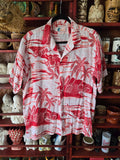 Vintage 80s Red and White Palm Tree Hawaiian Shirt