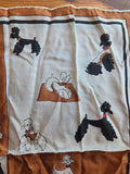 Vintage 50s Brown White & Black Silk Poodle Scarf