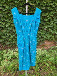 Vintage Blue linen dress with abstract flowers