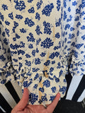 Vintage 40s white & blue floral rayon dress with ruffles