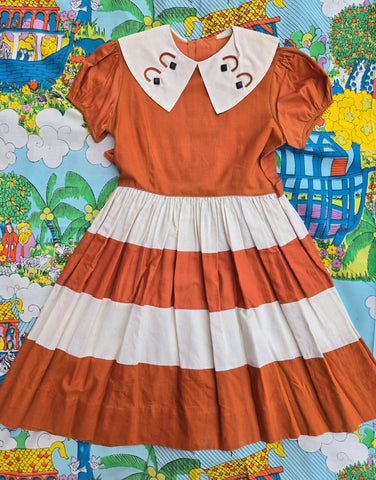 Vintage 1950's Orange and White Dress