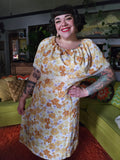 Vintage Volup Yellow Floral peasant dress
