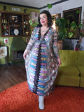 Vintage purple blue and brown geometric kaftan