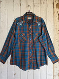 Unforgiven Upcycled Rose Blue Orange Plaid Western