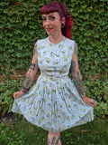Vintage 60s White Peacock Novelty Print Dress