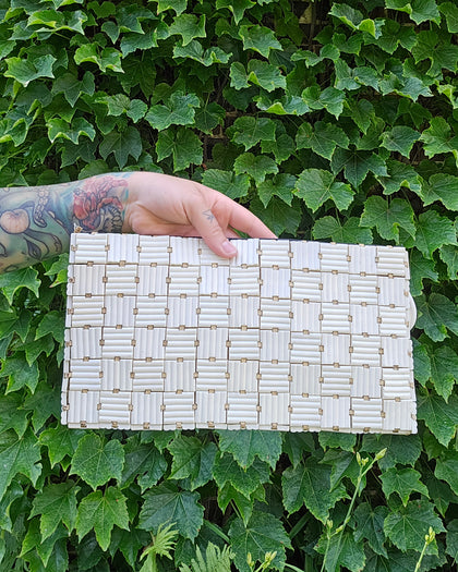 Vintage 30's White Celluloid Tile Handbag Clutch