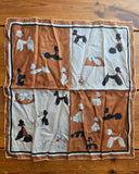 Vintage 50s Brown White & Black Silk Poodle Scarf