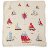 Vintage 50s white nautical sailboat print cotton scarf