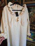 Vintage 70s White Ivory Maxi Ruffle Trim Dress