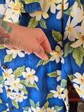 Vintage Y2K Blue and White Floral Hawaii Shirt