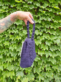 Vintage 1940's Navy Blue Popcorn Knit Handbag Purse