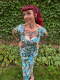 Vintage Dorothy O'Hara blue brown floral dress