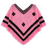 Vintage 70s Pink and Black Crocheted Shawl