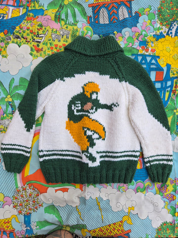 Vintage Green Knit Football Cardigan