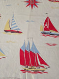 Vintage 50s white nautical sailboat print cotton scarf