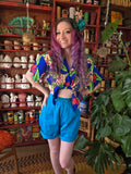 Vintage 60s Blue Belted High Waisted  Shorts