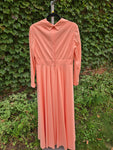 Vintage 70s Peach Floor Length Long Sleeve Dress