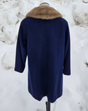 Vintage 1940s Blue Wool Crepe and Fur Scharffs Coat
