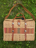 Vintage 70s Woven Wicker Bag with Leather Strap