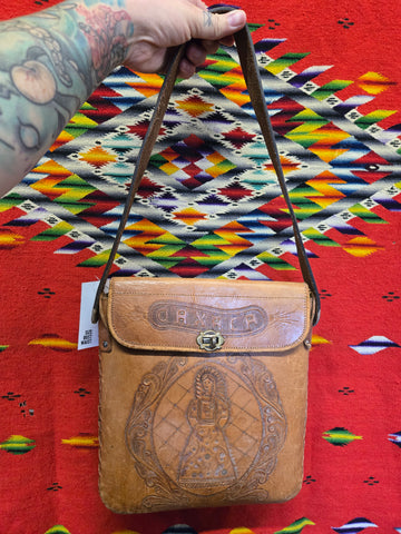 Vintage Oaxaca Mexico Souvenir Tooled Leather Bag